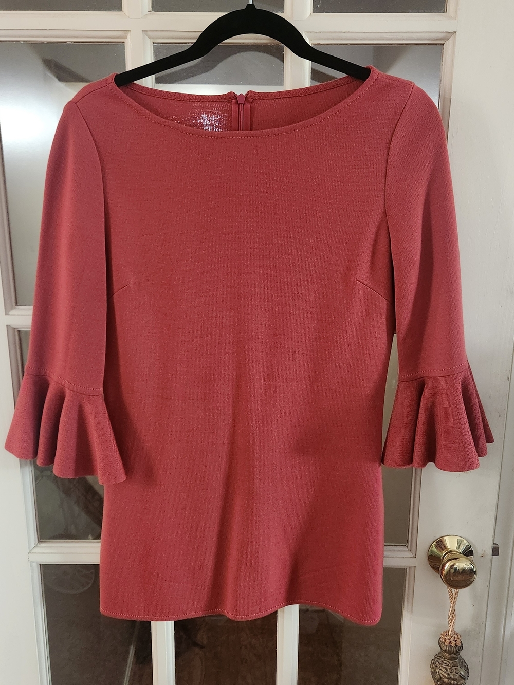 St. John Terracota Ruffle-Sleeve Knit Top 53% Wool.